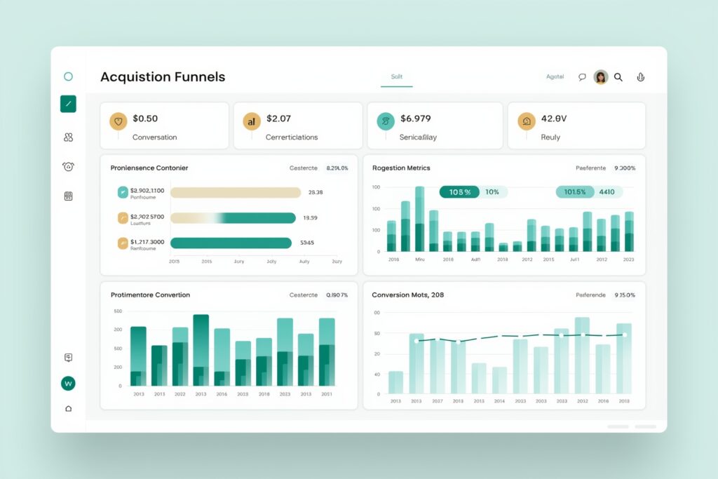 Illustration Tylias :E-commerce analytics dashboard illustrating acquisition and conversion flow
