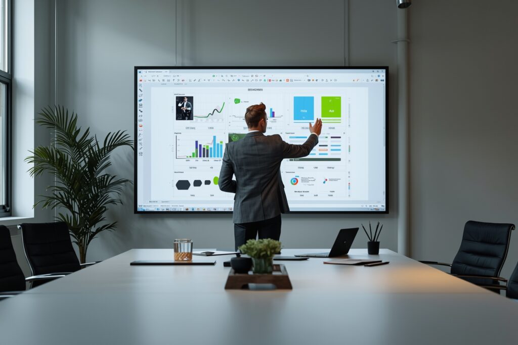 Illustration Tylias :Modern UI/UX design presentation on a digital screen in a professional workspace
