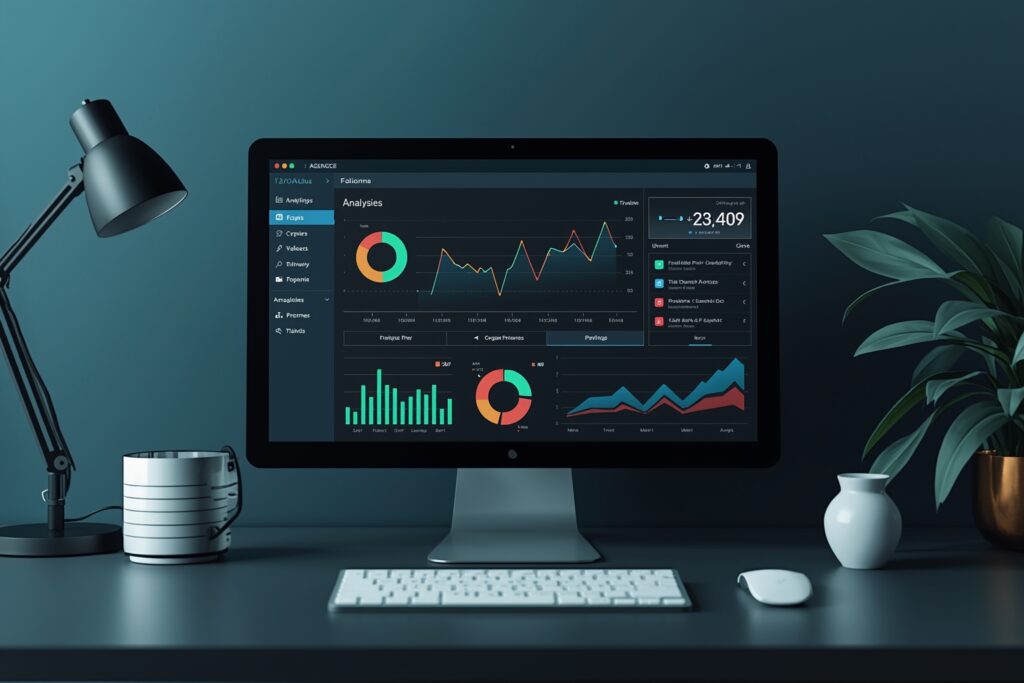 Illustration Tylias :Tableau de bord WordPress moderne avec éléments d'analyse pour un WordPress site web sur mesure