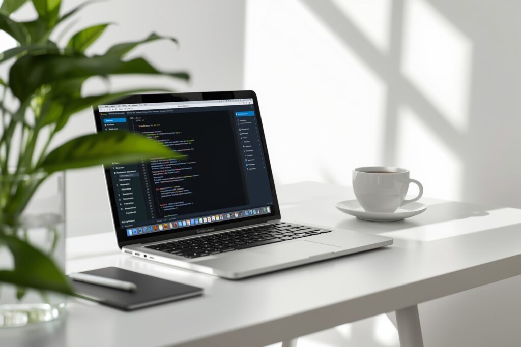 Illustration Tylias :WordPress performant pour entreprise : tableau de bord optimisé sur ordinateur portable