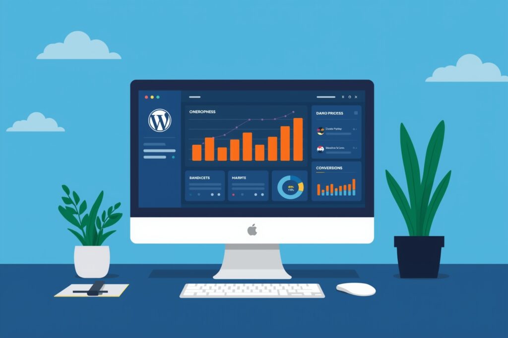 Illustration Tylias :WordPress pour la conversion illustré par un dashboard montrant les métriques clés de performance